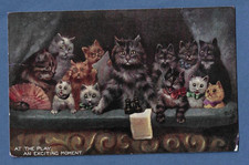 Louis Wain Anthropomorphic Cat Postcard Vintage /Antique At The Play, Oilette