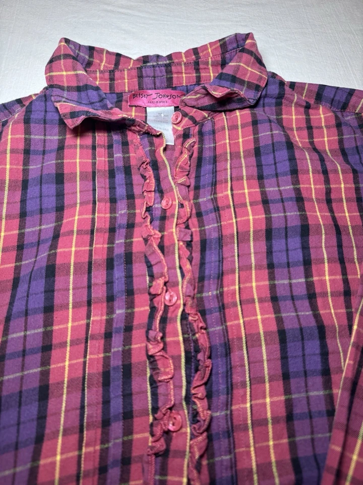 Betsey Johnson Intimates Women Purple Pink Plaid Flannel Night Sleep Shirt - Med - Image 2 of 4