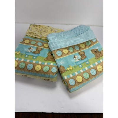 Handmade Baby Receiving Blankets Teddy Bear Duck Nursery Flannel Lovey Set of 2