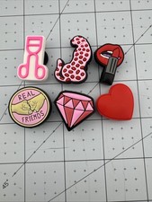Lot of 6 Jibbitz Shoe Charms for Crocs Pink Girl Theme - A1