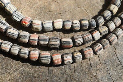Artisan Made Java Glass Beads: Black with Mixed Colors Stripes (5-6mm), 2895A378