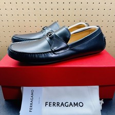 NEW Salvatore Ferragamo Florin Black Leather Drivers Mens Sz 9.5 E