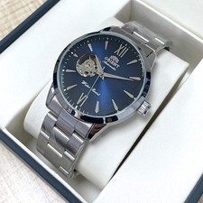 Orient Men's Automatic Open Heart Watch Blue Dial Stainless Steel Band Casual Dr