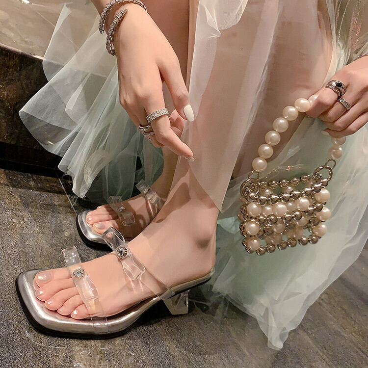 PANTOFOLA D’ORO Scarpe sandali donna 2024 moda fiocco trasparente tacco medio scarpe muli QGQG