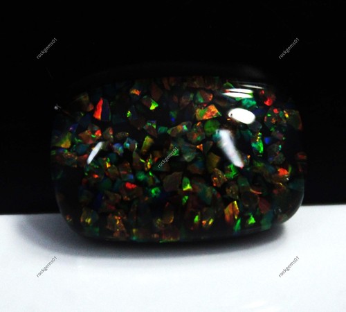 Cuscino opale di fuoco australiano naturale 15 ct doppio stinco nero certificato pietra preziosa - Foto 5 di 6