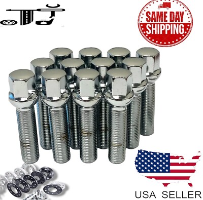 24Pc Chrome M14x1.5 Ball Seat Lug Bolts 50mm Shank Fit Mercedes/Dodge Sprinter