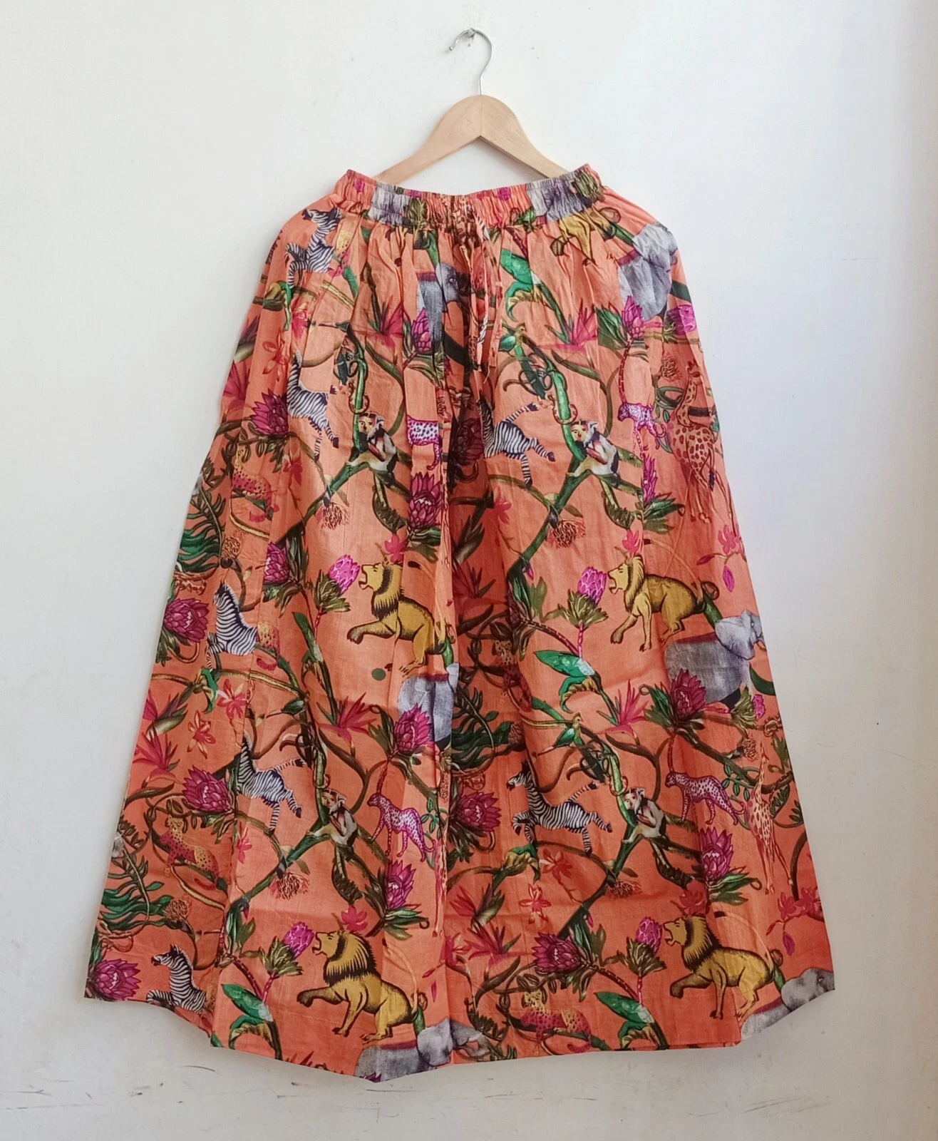 Indian Cotton Orange All Animal Print Skirt Women's Clothing Partywear Skirts