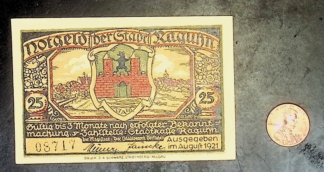 1921 Germany RAGUHN 25  Phennig Banknote / Notgeld