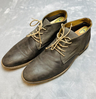 Seven 91 Mens Droalle Chukka Boots 10.5 Gray 2 Tone Nubuck Leather Canvas Lace