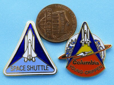 NASA Winco PIN Pair vtg Space Shuttle Project COLUMBIA STS-1 / Young Crippen