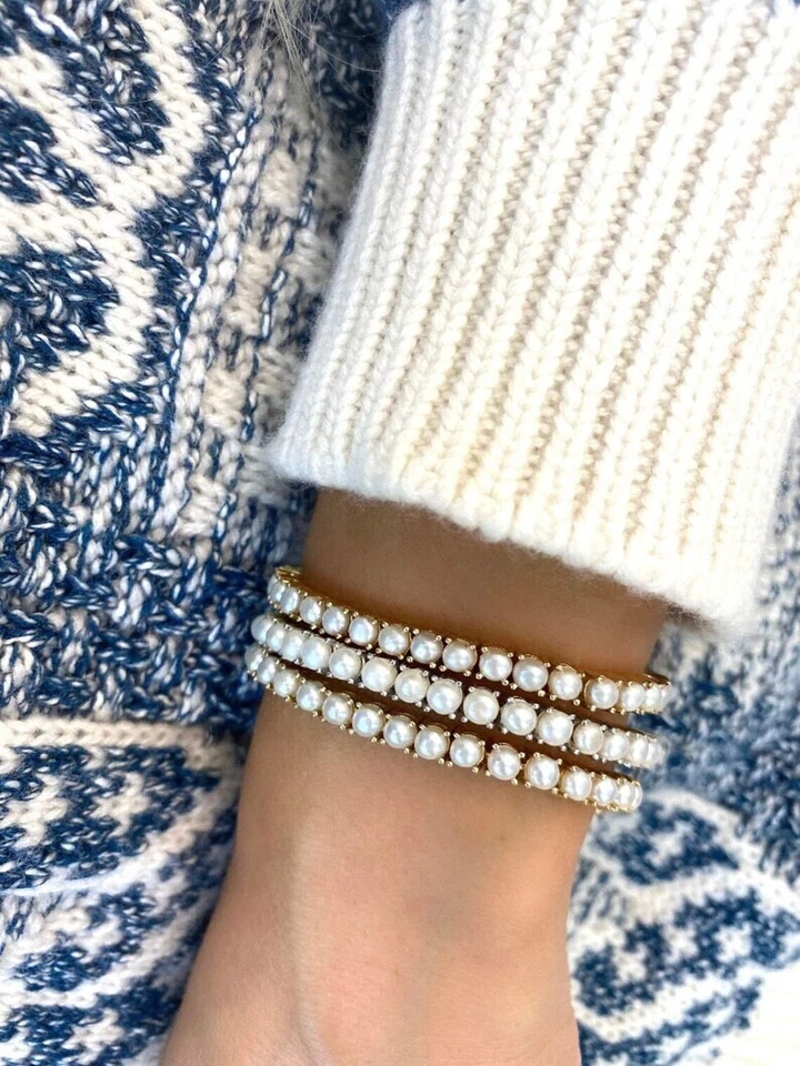 Brazalete Tenis Perlas Oro 18K 7.5" En Mínimo Redondo Perla Blanca Joyería Regalo Foto 3 de 3