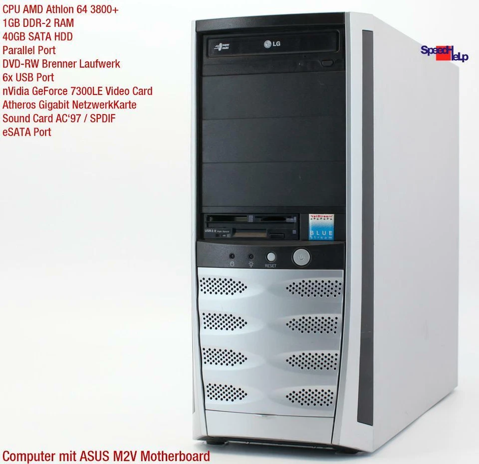 AMD ATHLON 64 3800+ COMPUTER PC ASUS M2V PARALLEL WINDOWS XP GEFORCE 7300 SPDIF - Bild 2 von 4