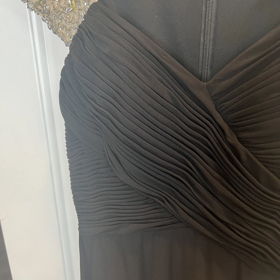 Vtg Womans Dress S 4 Y2K 90s Goth Sweetheart Jersey Ruched Beaded Cap Gown Mob - Image 3 of 4