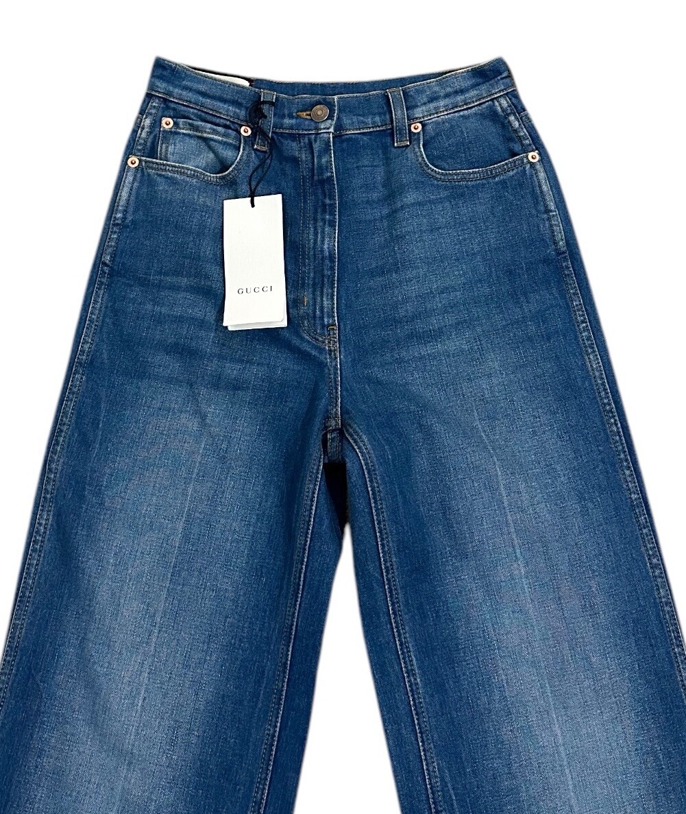 Gucci Wide Leg Flare Jeans Women Sz 23X32 Blue Denim Bell Bottom
