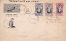 1937 Tonga #70-72 on cover; over 20 hand stamps;Tin Can Mial; boat topical *d