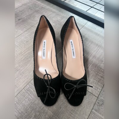 Manolo Blahnik Totema Black Suede Peep Toe Pumps Size 9 | eBay Manolo Blahnik Totema Black Suede Peep Toe Pumps Size 9 | eBay
