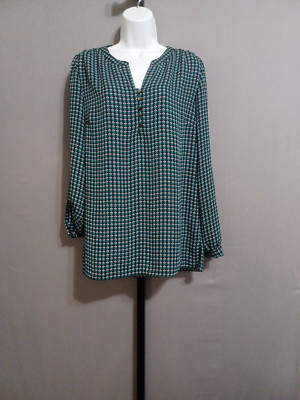 laundry by shelli segal top blue 1/4 button front long sleeve tunic casual sz M