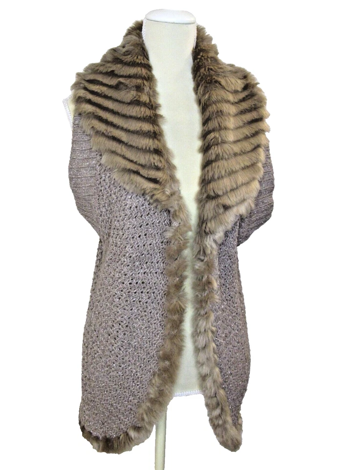 Chaleco Suéter Drama Foster Piel Sintética Borde Chal Cuello Marrón Metálico Chico's 2 Foto 2 de 4