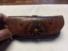Vintage Leather Western Childrens Glasses Case~Longhorns 