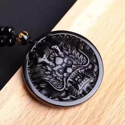 Natural Black Obsidian Hand Carved Dragon Head Lucky Amulet Pendant Necklace HOT - Picture 6 of 9