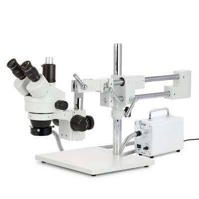 7X-45X Simul-Focal Stereo Zoom Microscope on 2-Arm Boom + LED Fiber Ring Light