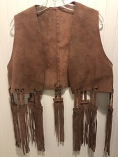 Vintage Tan Suede Leather Vest Women's Small Braided Fringe Western Cowgirl Read