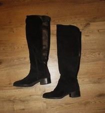 ZARA Wildleder Stiefel Gr. 39 schwarz Overknees Leder Absatz 4 cm Veloursleder