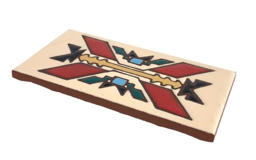 5.75 x 3" Terra Cotta Ceramic Glazed Tile Native American Southwest Design - Picture 2 of 3