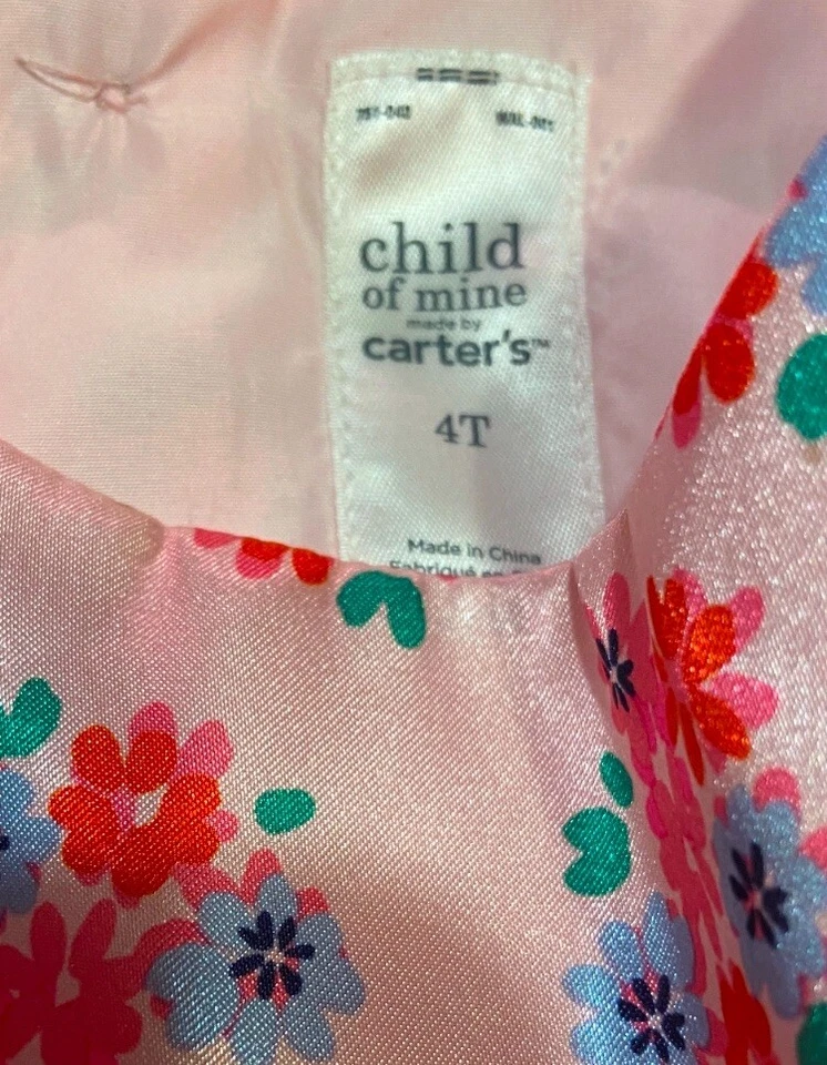 CARTERS 尺寸 4 女孩漂亮的粉红色花朵假日连衣裙带丝带腰围 — 第 3/4 张图片