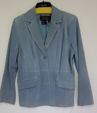 Jerry Lewis Women Jacket Long Sleeve 100% Leather Blue W/original Hanger Size M