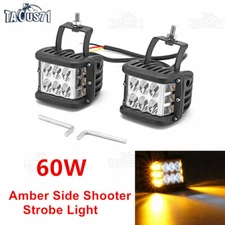 2X 4" Pod Work Strobe Lights Dual Side Shooter Amber & White LED Light ATV Truck