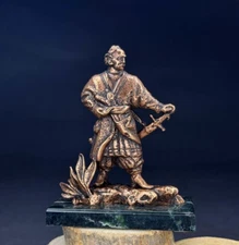 Ukrainian Statuette Cossack with a Cradle Copper Stand Indian Marble