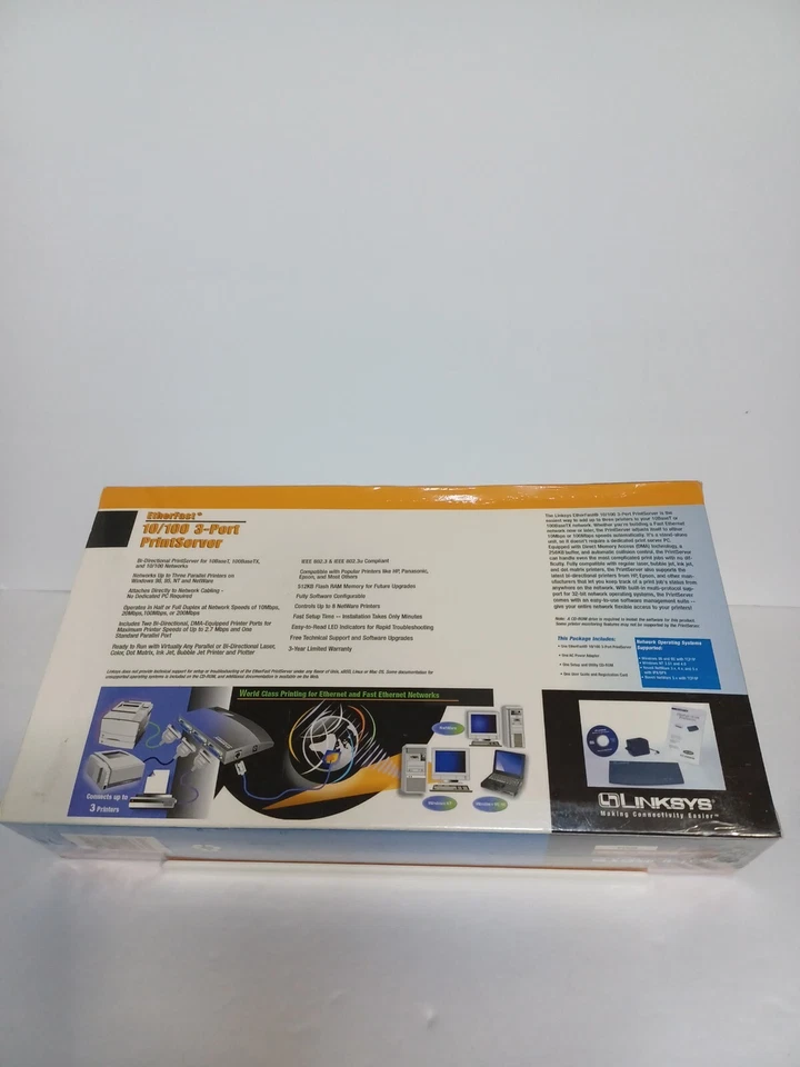Linksys Etherfast 10/100 3-Port Print Server EPSX3 NEW SEALED - Image 3 of 4