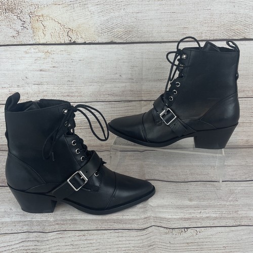 AllSaints Womens Katy Boots Sz 37 (US 7) Black Leather Zip Moto