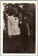 Vtg B&W Snapshot Handsome Couple Man White Blazer Woman Dark Dress Flower Pin