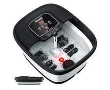 HEATED FOOT SPA MASSAGER w/ BUBBLES Red Light Shiatsu Rollers Black