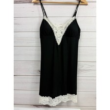 Victorias Secret Black Lace Trim Cami Slip Dress Lingerie Small