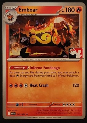 Emboar 013/086 Prize Pack Series 8 Play Pokemon Stamped Non-Holo WHT Master Set
