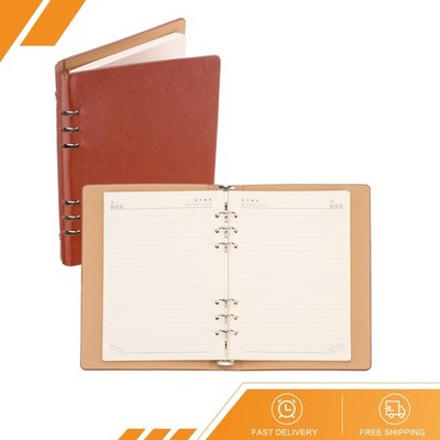 6 Ring Binder Cover A5 Leather Notebook Binder with 80Sheets Paper Brown