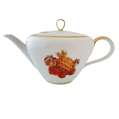 Jaeger Bavaria Orchard Pineapple Teapot Porcelain Gold Rim 35 oz