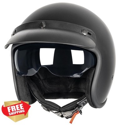 Yesmotor Helmet Matte Black XL Open Face Retro