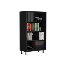 Black Bookcase 40.6" H with 6 Shelves & 4 Legs - Tall Storage