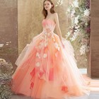 Temperament Wedding Dress Strapless Pink Flowers Applique Floor Length Color