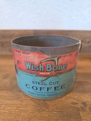 Vintage Wish Bone Coffee Tin Can Rare Bunn Capitol Grocery