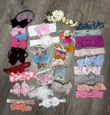 Large Lot of 46 Infant Toddler Girl's Headbands Bows Stretchy Multicolor