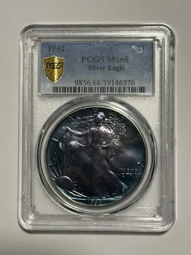 1992 $1 American Silver Eagle PCGS MS68 Nice Toning Early Date ASE