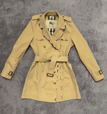 Burberry London Trench Coat Honey Kensington Fit Check Trim Womens UK 6 England
