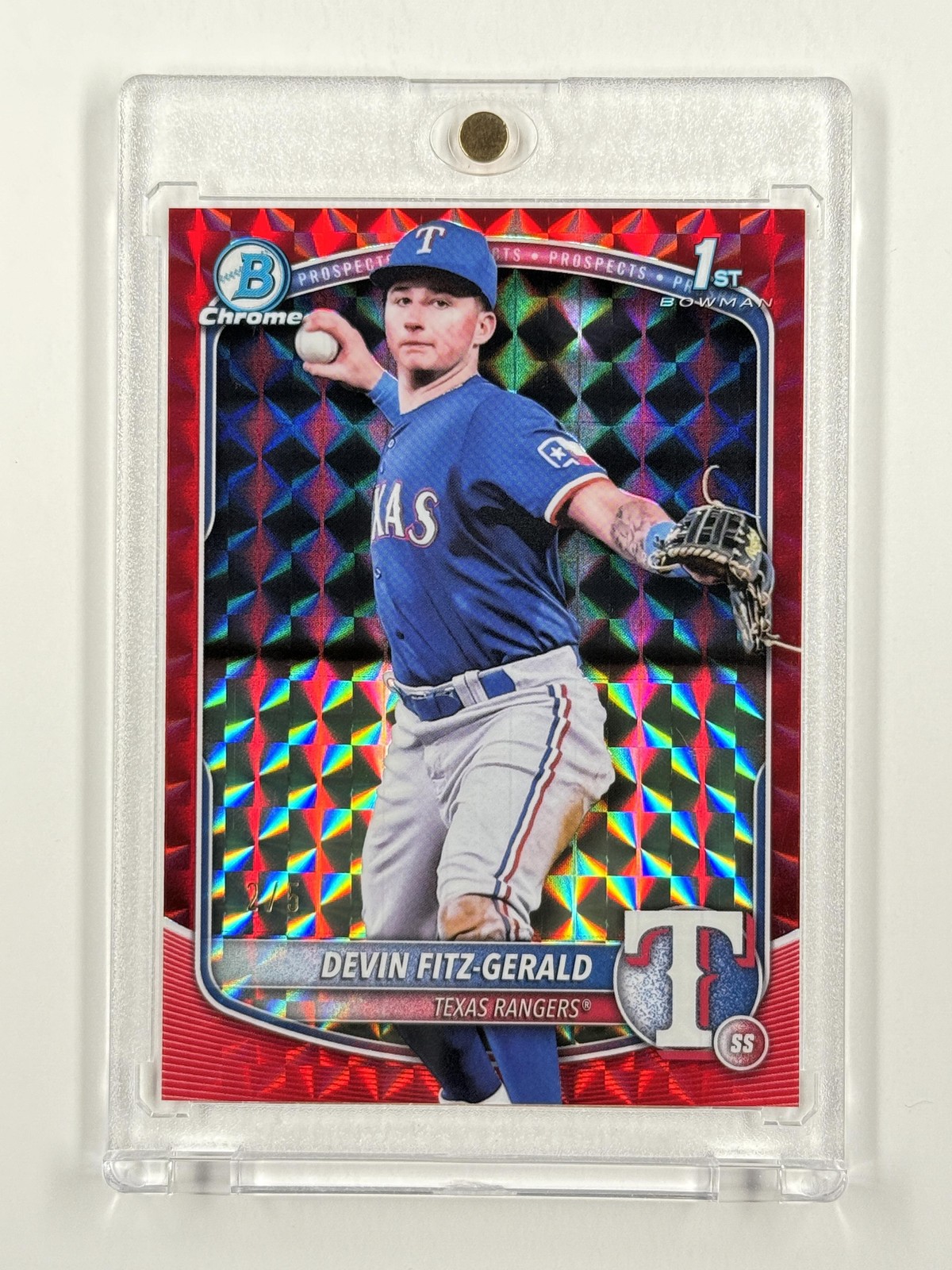 Devin Fitz-Gerald 2025 1st Bowman Chrome #/5 Red Geometric Card Rangers