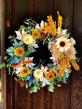 Rustic White Pumpkin Fall Wreath 24 Eucalyptu...