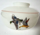 Vintage white Milk Glass Ceiling Lamp, Hand Painted Mallard Duck, with Hardware